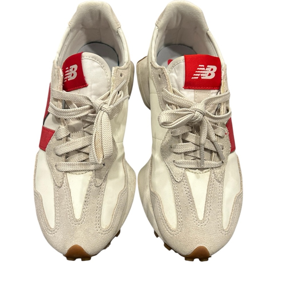 New Balance 327 White and Red Sneakers - Picture 4 of 8